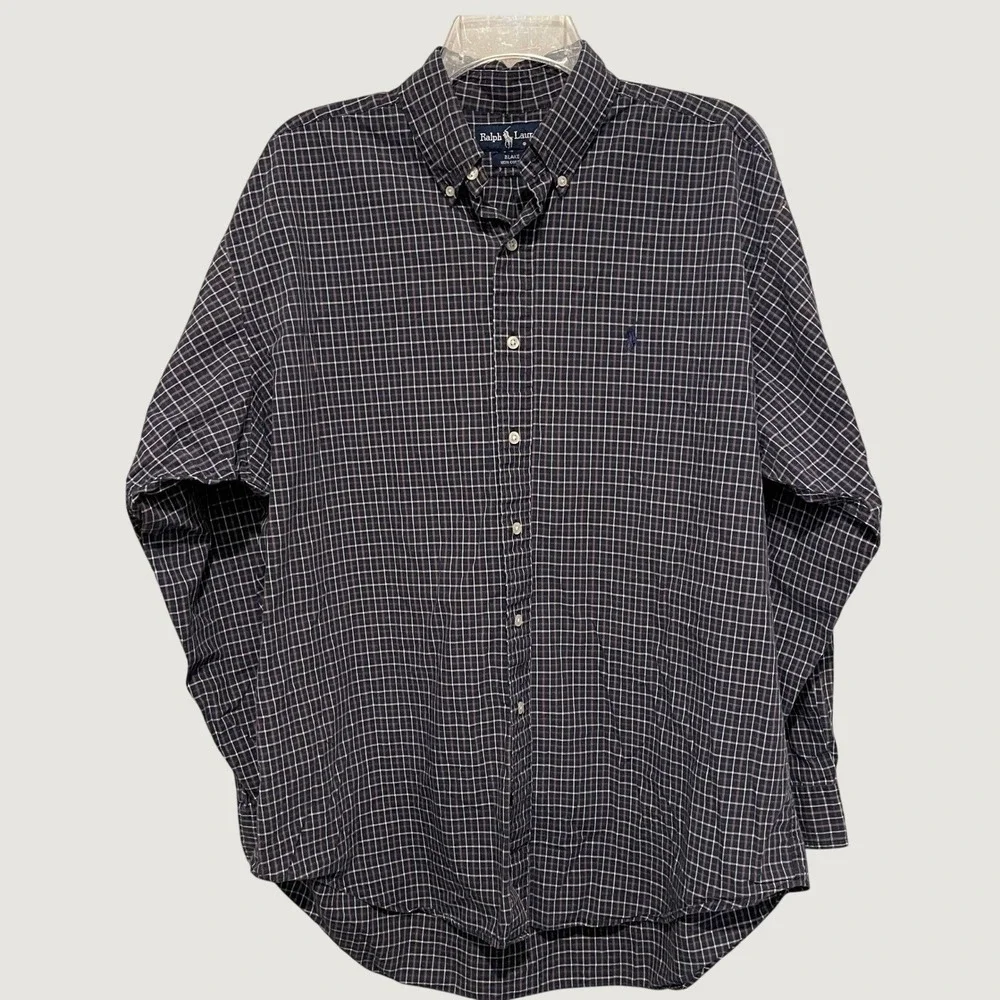 Polo Ralph Lauren Relaxed Fit Mens Large Blue Plaid Cotton Button Down Shirt L